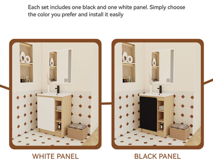 24" Bathroom Vanity With Sink & Tall Bathroom Cabinet, Vanity Set With Thin Edge Sink & Interchangeable Door Panels - Black / Light Oak / White