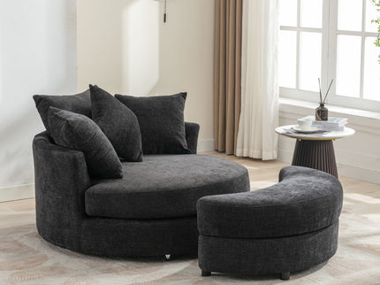 360° Swivel Accent Barrel Chair With Storage Ottoman & 4 Pillows, Modern Leisure Chair Round Accent For Living Room