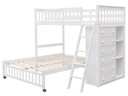 Bunk Bed With 6 Drawers And Flexible Shelves, Bottom Bed With Wheels