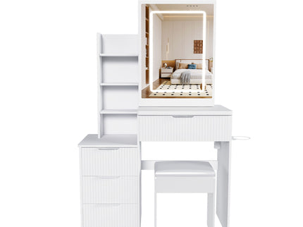 Modern Vanity Desk With 3 LED Lighting Modes, 4 Drawers
