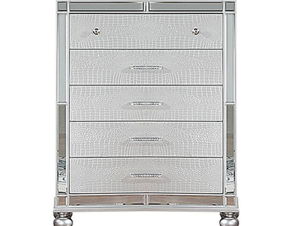 1 Piece Chest With 5 Drawers Snake Skin Bedroom Furniture - Silver