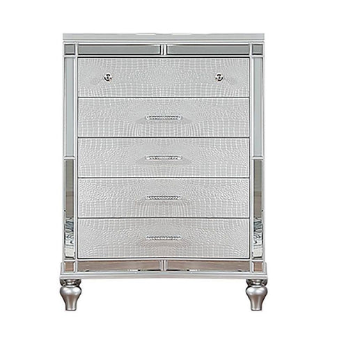 1 Piece Chest With 5 Drawers Snake Skin Bedroom Furniture - Silver