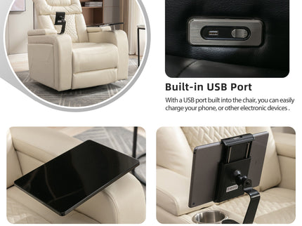 270 Degree Swivel Power Recliner With Tray Table, Phone Holder, Cup Holder, USB Port
