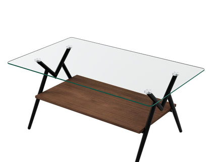 Rectangle Coffee Table With Tempered Glass Top And Shelf