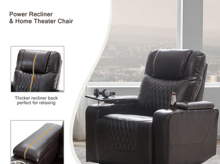 Power Motion Recliner With USB Charging Port And Hidden Arm Storage 2 Convenient Cup Holders Design And 360 Degree Swivel Tray Table