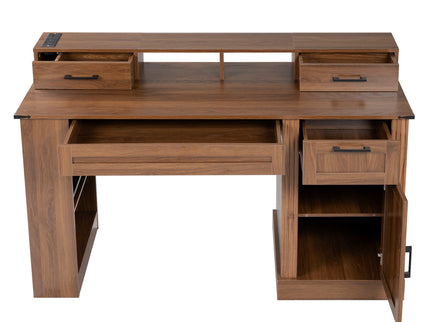 Office Desk With Storage Cabinet, Charging Station, Monitor Stand & Pegboard