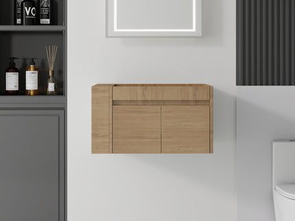 Floating Bathroom Vanity Cabinet, Soft Close Double Drawers, Open Side Storage, Wall Mounted, Cabinet Only