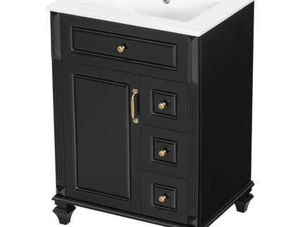 Freestanding Bathroom Vanity With Sink, 3 Drawers & Flip-Out Drawer