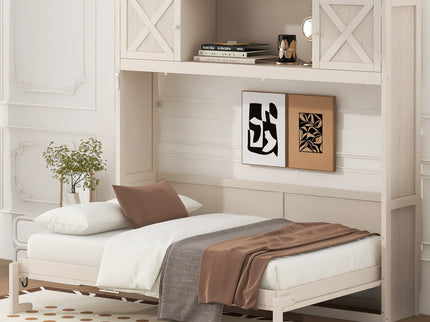 Rustic Casual Murphy Bed With Storage Cabinets