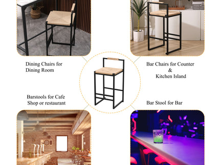 Stylish (Set of 2) Bar Stools With Backrest And Paper Rope Woven Seat, Counter Height Dining Chairs For Kitchen - Natural