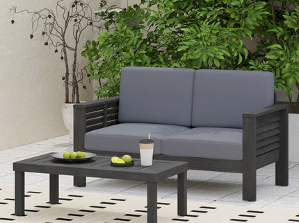 Acacia Wood Loveseat And Coffee Table Set With Cushions