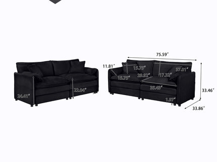 Modern Oversized Deep Seat Luxury 2 Piece Sofa Set With 4 Pillows