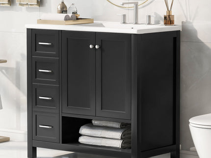 Bathroom Vanity With Sink Top, Bathroom Vanity Cabinet With 2 Doors And 2 Drawers, Open Shelf