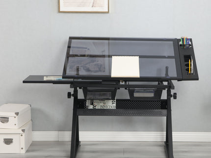 Adjustable Tempered Glass Drafting Printing Table With Chair