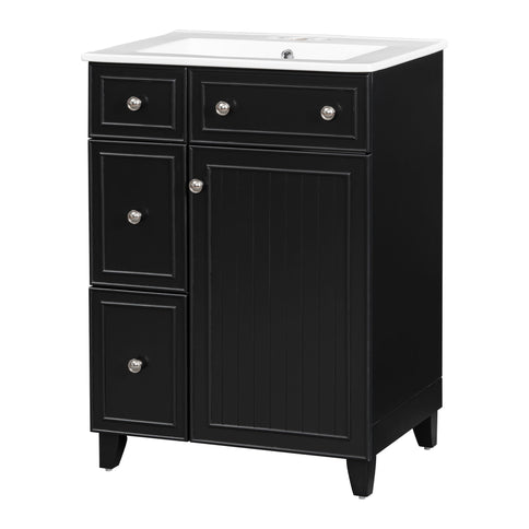 Transitional Style Bathroom Vanity Cabinet With Ceramic Sink