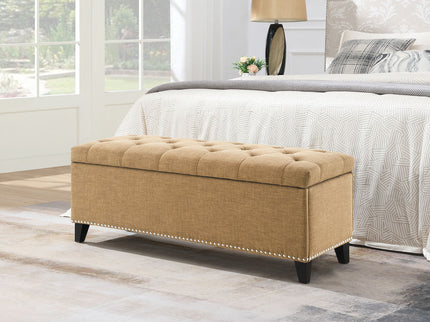 Button-Tufted Storage Ottoman With Safety Close Hinge