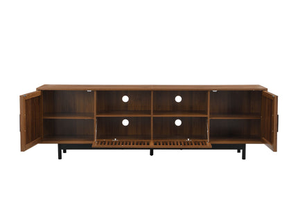 TV Stand, Entertainment Center With Slatted Doors, Cable Management, Soft Closing Hinges - Walnut