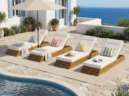 Chaise Lounge Set With 4 Fold Cushion And Built In Headrest