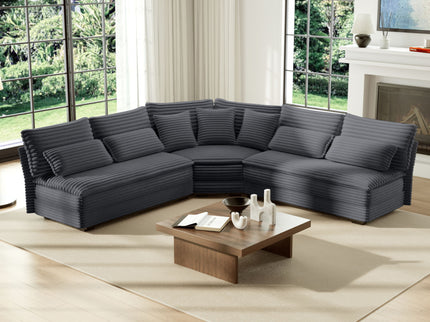 5 Seater L Shaped Sectional Sofa With Curved Corner, 7 Pillows