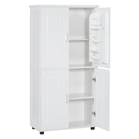 Tall And Wide Bathroom Floor Storage Cabinet With 4 Doors, Adjustable Shelves - White