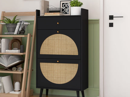 Allen - Rattan 2 Door 1 Drawer Cabinet Shoe Rack For Entrance
