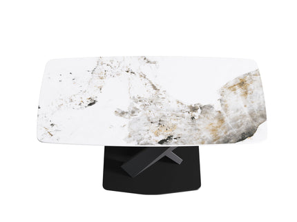 Modern Artificial Stone Pandora White Curved Metal Leg Dining Table, 6 People - Antique White