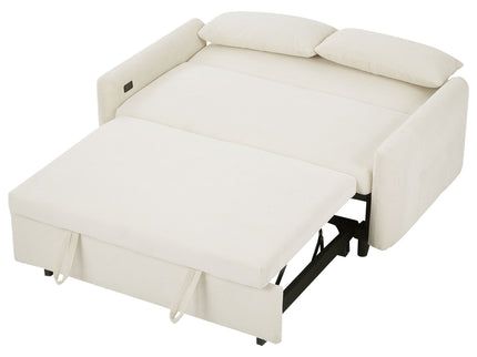 Pull-Out 2 Seat Modern Sleeper Sofa With 2 Throw Pillows And USB Ports