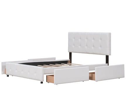 Upholstered Platform Bed With Classic Headboard And Drawers, No Box Spring Needed