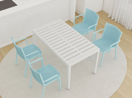 4 Modern Stackable Armchair Matched With Long Table