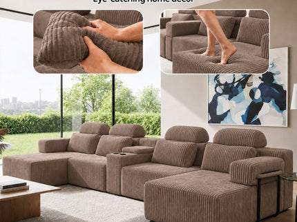 U-Shaped Sectional Sofa With Chaise Lounge And Cup Holders