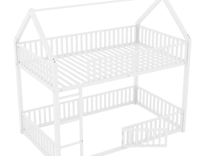 Metal House Bunk Bed With Fence And Door