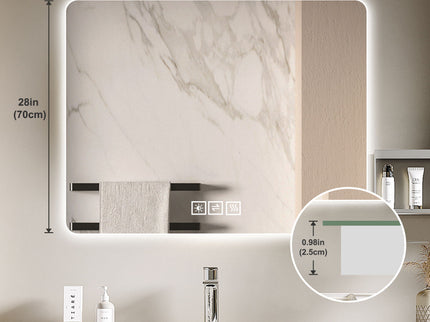 28" Bathroom Mirror With LED Lights Front And Backlit, Anti-Fog Lighted Vanity Mirrors For Wall Mounted And 5 Level Dimmable, Horizontal / Vertical - Clear