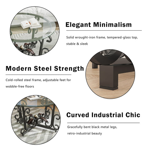 3 Piece Coffee Table Set, Scratch-Resistant - Black