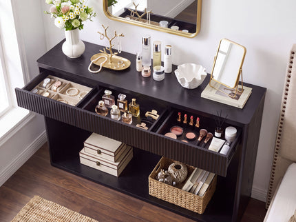 Fluted Console Table With 3 Drawers, Long Sofa Table Behind Couch For Living Room - Black