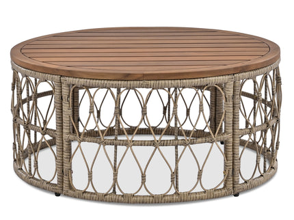 Bohemia-Inspired 4 Person Outdoor Seating Group With Removable Cushions, Conversation Patio Set With Wood Tabletop - Beige