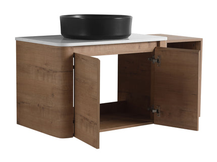 Wall Mounted Bathroom Vanity With Art Sink, 1 Storage Shelf, 2 Soft Close Doors