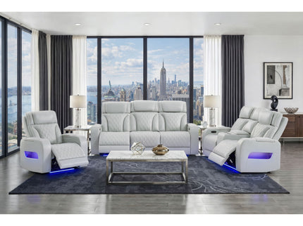 Julian - Power Reclining Sofa With Footrest And LED Lighting - Silver