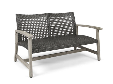 Hampton - Outdoor Wood And Wicker Loveseat - Gray