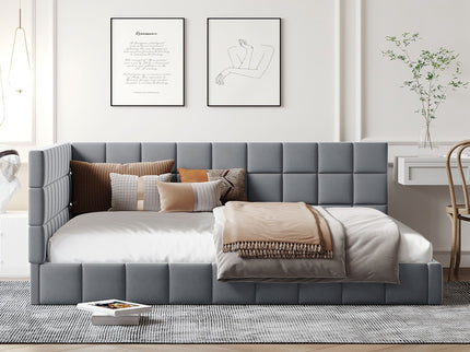 Full Size Upholstered Classic Mid Century Modern Daybed / Sofa Bed Frame, Elegant Design - Gray