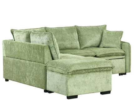 Convertible Sofa Bed Sectional Sofa Sleeper L-Shaped Sofa With A Storage Ottoman, Two Pillows, Two Power Sockets And Two USB Ports For Living Room
