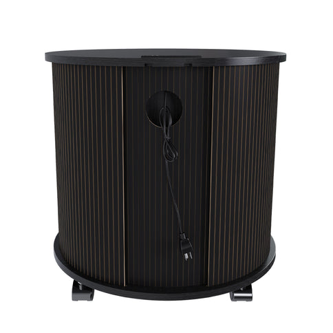Cylinder Nightstand With Charging Station & Sliding Door