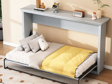 Twin Size Murphy Bed With Cabinet Storage - Gray