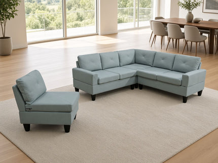 Modular L - Shaped Sectional Sofa 6 Seater 4 Piece, Couch With Chaise - Green