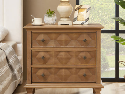 Nightstand With Charging Station, 3 Drawer Bedside Table - Natural Wood