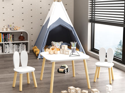 Rabbit Themed Table And 2 Chairs Set - White