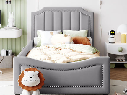 Upholstered Daybed With Classic Stripe Shaped Headboard