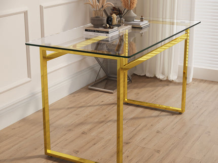 Modern Minimalist Rectangular Dining Table With Tempered Glass Top