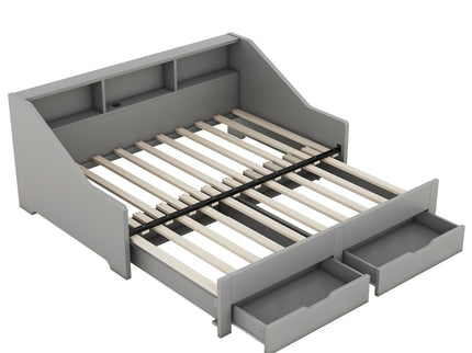 Daybed Frame With Storage Bookcases, 2 Drawers, Charging Station