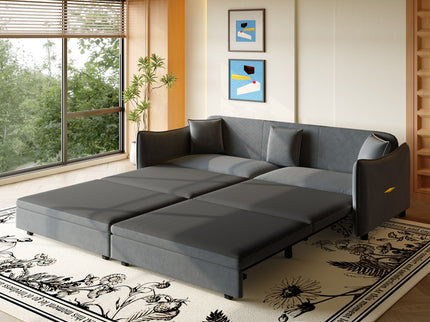 King Pull Out Sofa Bed, 3-In-1 Convertible Bed With 3 Pillows