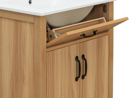 Bathroom Vanity With Flip Drawer, 2 Soft Close Doors, Adjustable Shelf And Ceramic Sink